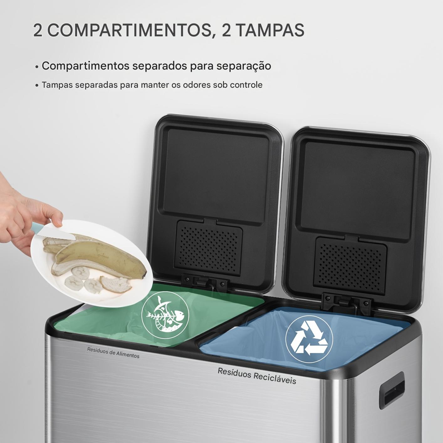 Lixeira Com Sistema de Separação de Resíduos de 2 compartimentos - 60 L