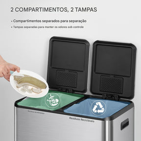 Lixeira Com Sistema de Separação de Resíduos de 2 compartimentos - 60 L