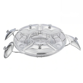 Rechaud Giratório Com 6 Compartimentos Aço Inox e Vidro 52cm