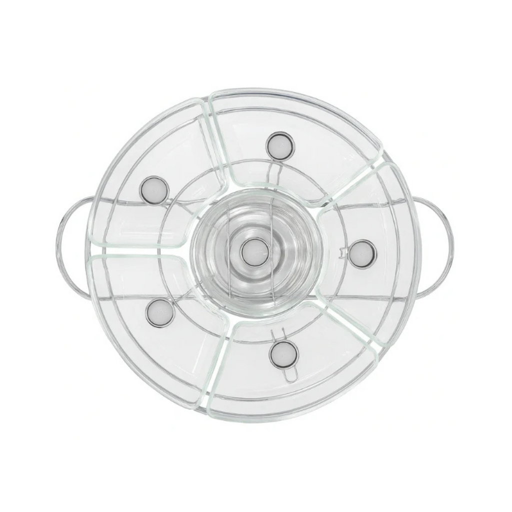 Rechaud Giratório Com 6 Compartimentos Aço Inox e Vidro 52cm