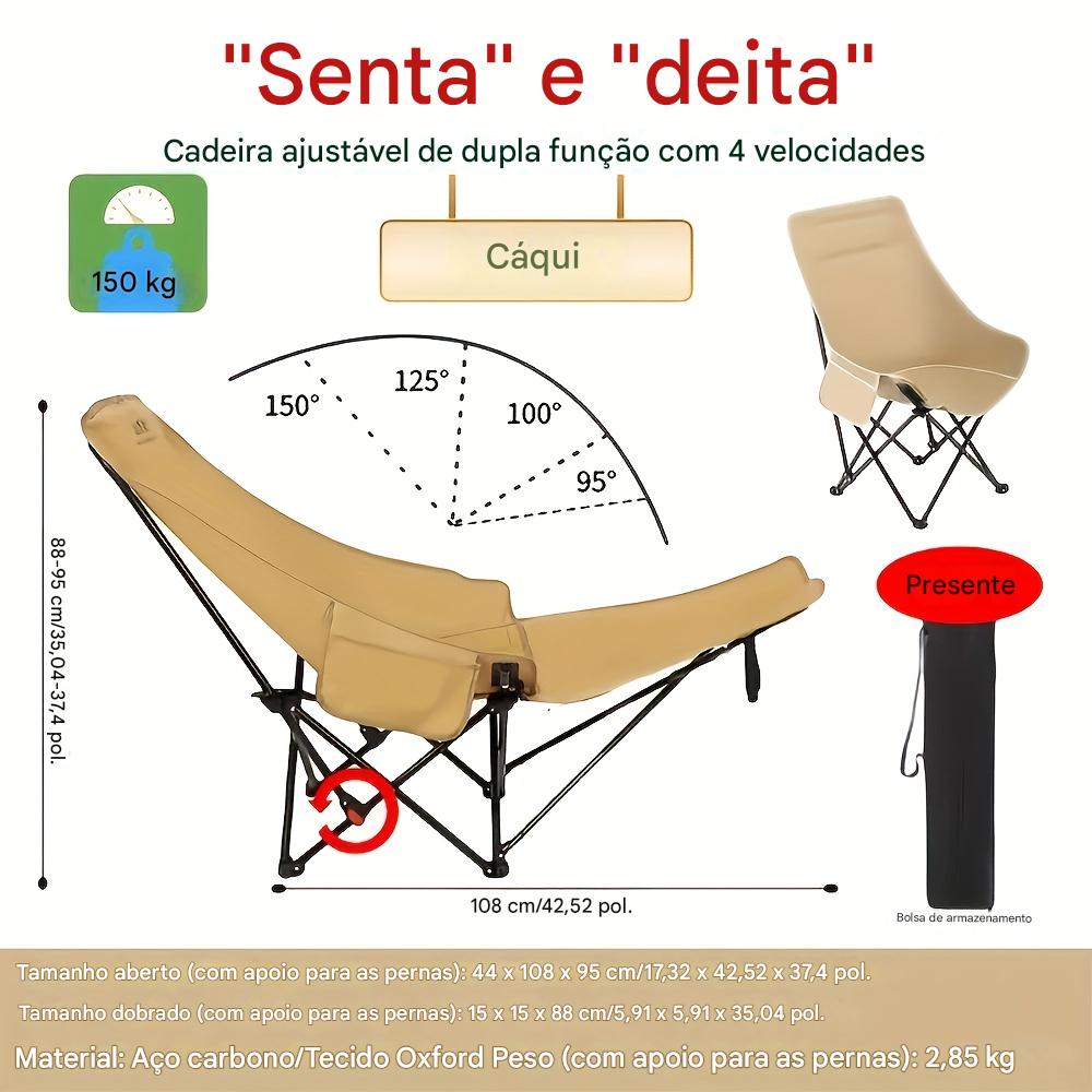( COMPRE 1 E LEVE 2 ) Cadeira de Camping Portátil Ajustável e Dobrável