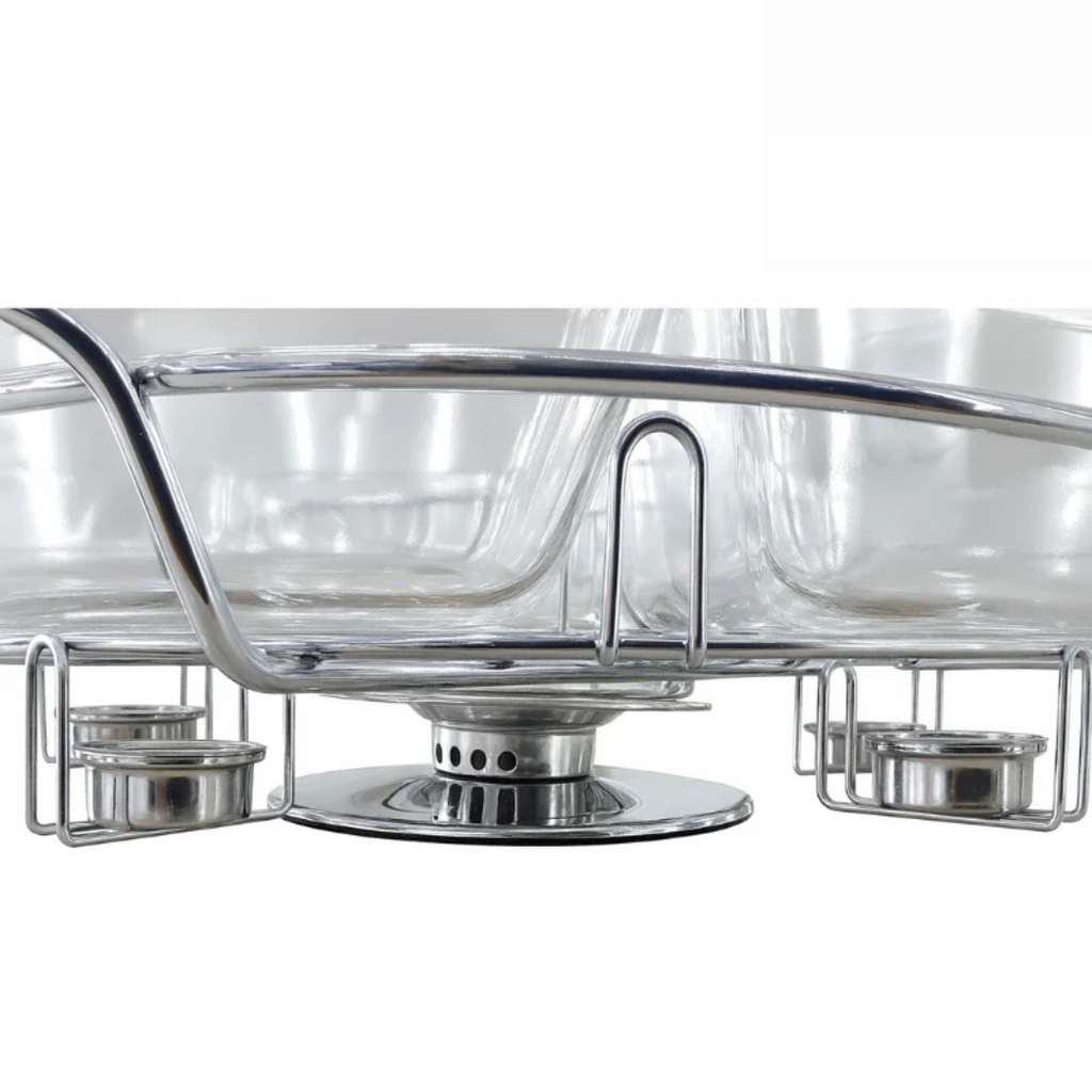 Rechaud Giratório Com 6 Compartimentos Aço Inox e Vidro 52cm