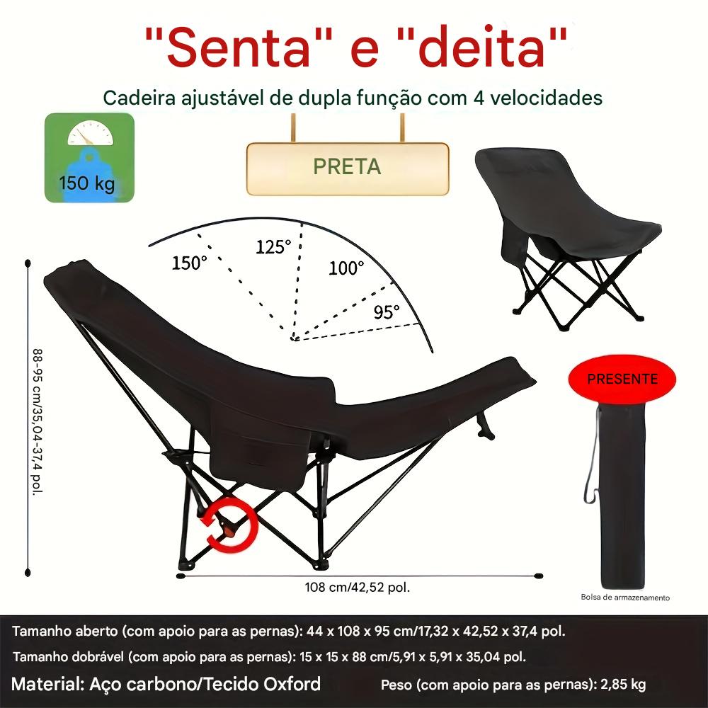 ( COMPRE 1 E LEVE 2 ) Cadeira de Camping Portátil Ajustável e Dobrável